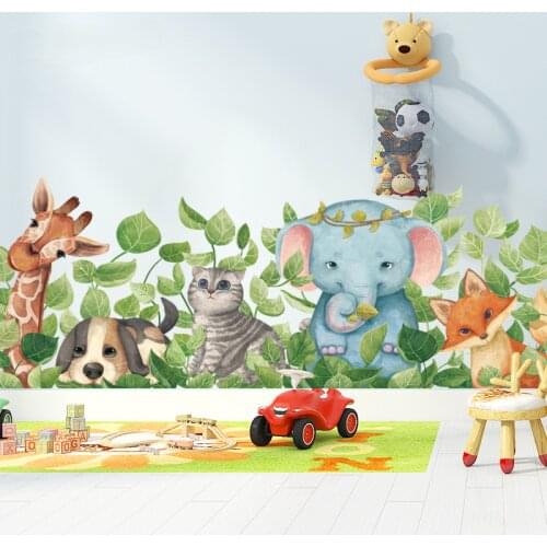 Cute Cartoon Cat Fox Elephant Cute Animal Wall Sticker for Kids Rooms Wall Decoration Nursery Kindergarten Baby Room Home Decor