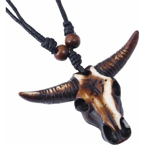 Fashion Punk Bull Head Pendant Necklace Adjustable Long Leather Charms Wax Cords Chain For Men Women Cool Vintage Retro Jewelry
