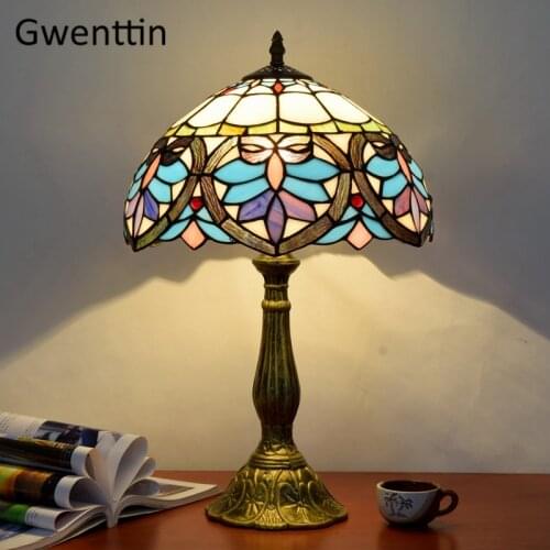 Tiffany Table Lamps for Bedroom Bed Lamp Mediterranean Stained Glass Lighting Fixtures Nordic LED Standing Desk Home Decoration