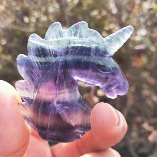 Drop shipping crystal unicorn Natural colorful FLUORITE skull Handmade carving quartz horses head