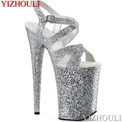 Sexy 23cm, stiletto, cross-sequined vamp ankle strap, 9in super-high heel sandals, summer dance shoes
