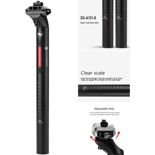 HOT CYCLING BOX Bike Seatpost Adjustable Bicycle Seat Tube with Warning Light Seat Post Recharge Taillight Seat