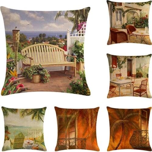 Plain Tropical Style Sea Turtle Beach House Cushion Covers Boho Blue Geometric Stripes Square Cotton Linen Home Pillows ZY226