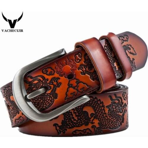 VACHECUIR Cinto Vintage Dragon Belt,Mens Luxury Real Leather Belts For Men,Hot leisure Designer High quality Buckle Mens Belts