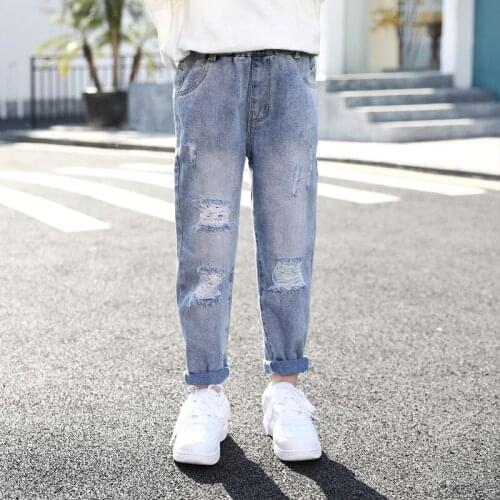 Children ripped jeans women big children foreign style loose pants spring and autumn girls fashion casual pants small leg pants