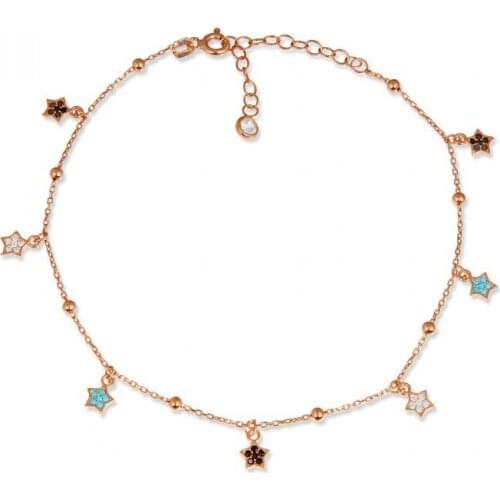 Argentum Concept-Zircon Cubic Zirconia Star Silver Anklets