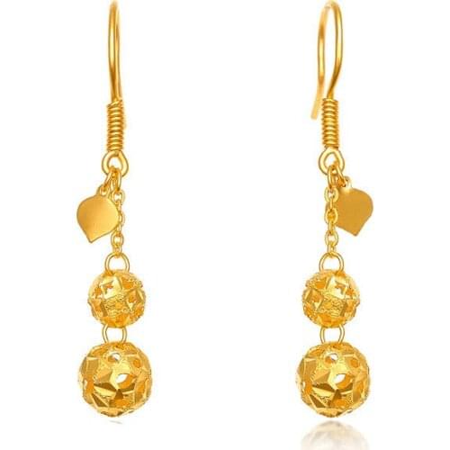 Pure 999 24K Yellow Gold Earrings Women 999 Gold Hollow Ball Dangle Earrings 4.35g