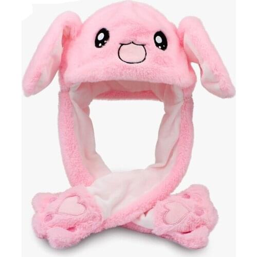 Cute Cartoon Rabbit Earflap Girls Flannel Moving Bunny Ear Cap Winter Warm Bunny Airbag Cap Small Animal Palm Hats