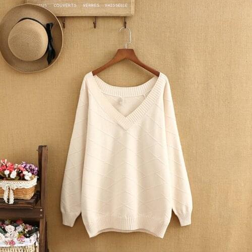 Plus Size Sweater For Women High Quality Big V-neck Stretch Knitted Fabric Neckline Large Size Long Sleeve Shirt For FatWomen