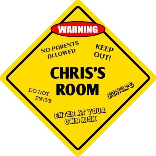 StickerPirate Chris' Room Funny Kids Room Door Warning Danger Metal Novelty Sign Aluminum