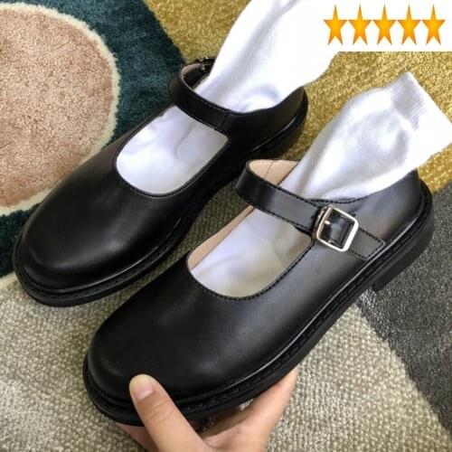 Style Fashion New Vintage Preppy Round Toe Womens Casual Leather Summer Buckle Mary Jeans Female Low Heel Shoes Streetwear