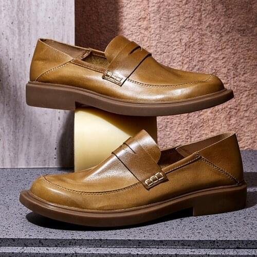 Italian leather shoes Men business dress suits brand Bullock genuine leather black yellow slip on wedding mens Flats
