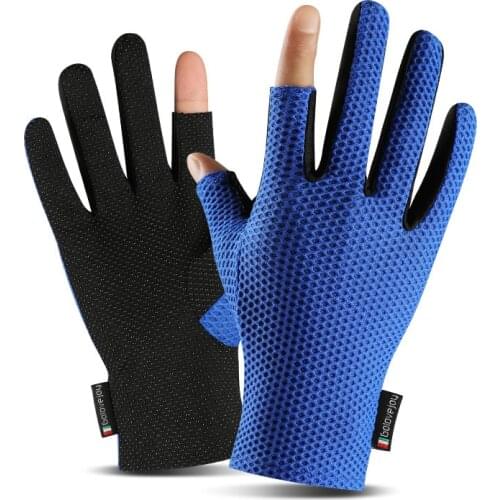 Outdoor Sun Protection Fishing Gloves Ice Cool Two Fingers Cut Anti-slip Climbing Glove Hiking Camping Riding Gloves