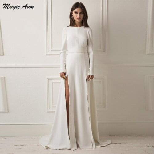 Magic Awn Simple Wedding Dresses 2021 Long Sleeves Two Sides Split Boho Bridal Gowns A-Line Cheap Customized Vestidos Branco