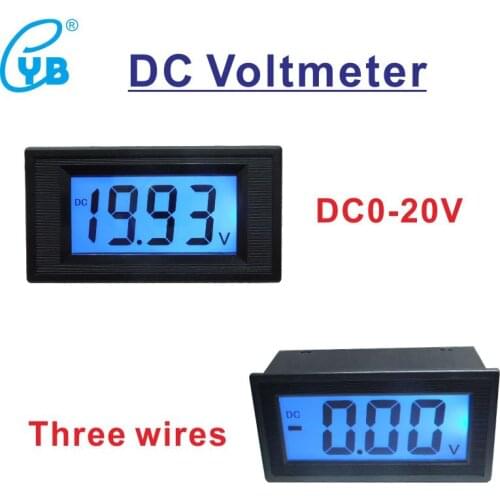 DC Voltmeter LCD Three-wire Digital Voltmeter Digital Voltmeter DC Voltage Meter Blue Backlit Half-sealed Meter Volt DC 0-20V
