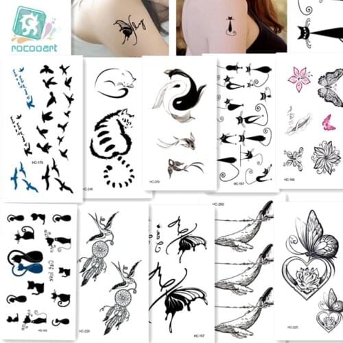 10pcs/lot Butterfly Bird Fish Black Temporary Tattoo Sticker For Women Men Fashion Use Waterproof Flash Tatoo Sticker10.5X6CM