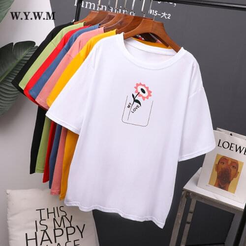 WYWM 2021 Hand-Painted Foral Printed T Shirts Women Summer Harajuku Kawaii Loose Woman Clothes Soft Cotton Casual Female Tops
