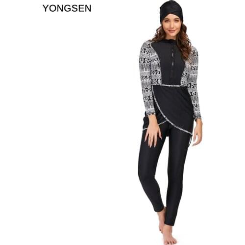YONGSEN Long Sleeve Modest Swimsuit With Skirt Borkini Mujer Islamico Muslim Swimwear Women Islamic Swimming Suit Bathing Suit