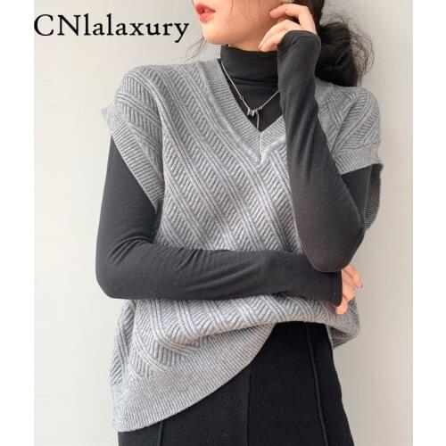 Autumn Women Sweater Vest 2020 Womens Elegant Student V-neck Pullover Korean Loose Casual Knitting Vest Tops Outerwear Clothing