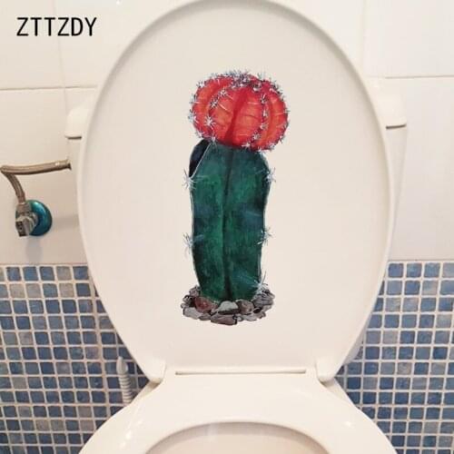 ZTTZDY 11.3×26.5CM Cartoon Cactus Bathroom Toilet Stickers Home Kids Room Wall Decoration T6-0051