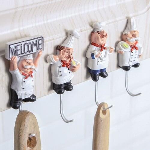 1Pc Powerful Adhesive Key Sundries Hanging Wall Hook Rustproof Towel Storage Hook Rack Resin Cartoon Chef Stainless Steel Hook