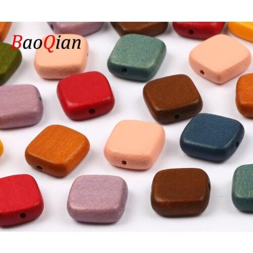 10pcs 16mm Multicolor Natural Wood Beads Wooden Square Loose Spacing Beads Jewelry Making Diy Necklace Bracelet Accessories