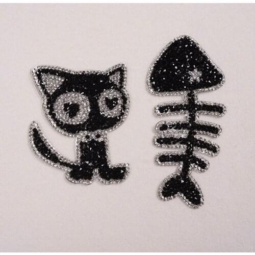 10pcs/lot Sew Luxrury Rhinestone Embroidery Patches Cat Fish Animal Backpack Clothing Decoration Diy Transfer Applique
