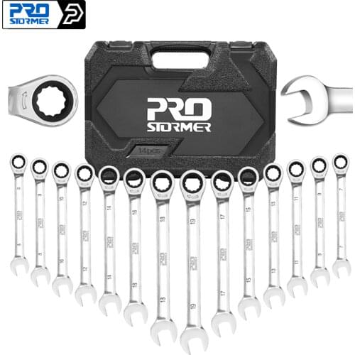14-piece set multi-function tool ratchet wrench 6-19mm Chrome Vanadium Steel Ratchet Wrenches tool car repair tool By PROSTORMER