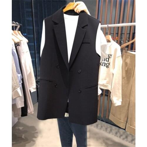 2021 Suit Vest Jacket Female Korean Style Fashion Double Breasted Long Sleeveless Blazer Waistcoat Large Size Trend Tops zh830
