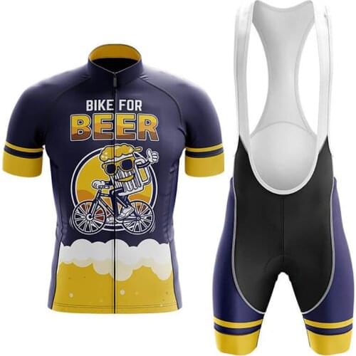 2021 Bike for Beer Men cycling jersey Sports Team Bike Clothing Quick Dry Summer Sleeve Cycling Shirt Bib Short Gel Pad Ciclismo