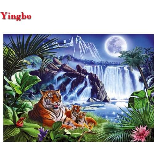 5d Diamond Painting tiger animal Diamond Embroidery Waterfall landscape full square round drills Rhinestone Mosaic sticker
