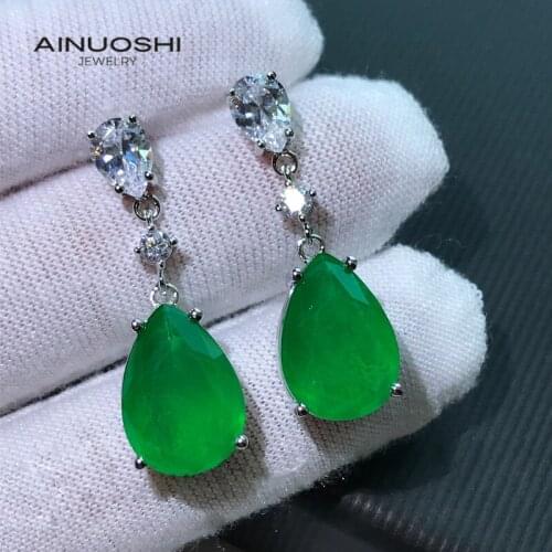 AINUOSHI Pear-shaped 10x14mm Lab Created Emerald Drop Earrings For Women Jewelry 100% Real 925 Silver Surprise Party Gifts