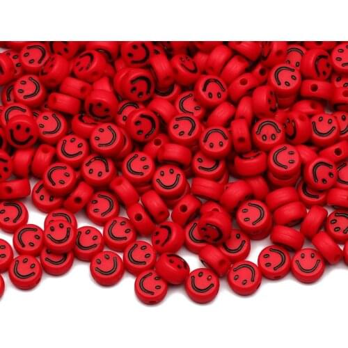 7mm Red Smiling Face Letter Acrylic Loose Spacer Beads For Jewelry Making Accessories DIY Handmade Bracelet Childrens Fashion