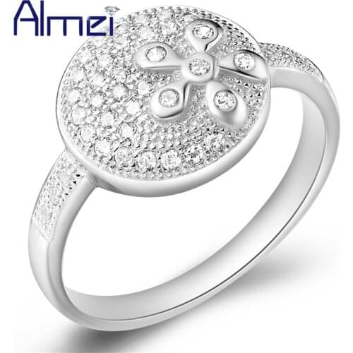 Almei Silver Color Fianit Rings for Women Crystal Vintage Cubic Zircon Ring with Stone Costume Jewelry 2017 Accessories J139