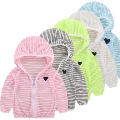 Children Outerwear Boys&Girls Striped Hooded Sun Protection Clothes Summer Baby Kids Coat Zipper Anti-mosquito Clothing