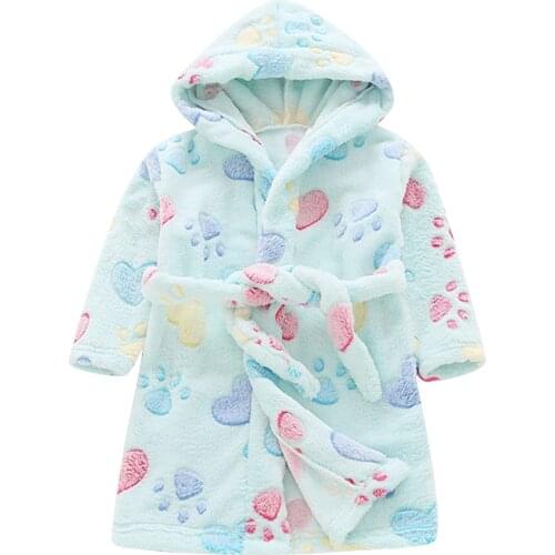 Kids Cartoon Hooded Robes Boys Girls Baby Cartoon Bathrobes Flannel Night-robe Sleepwear Toddler Baby Winter Warm Nightwear