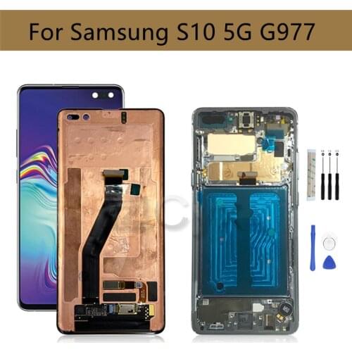 For Samsung Galaxy S10 5g lcd Diplay touch screen digitizer assembly +frame G977 G977B G977U G977N screen replacement repair