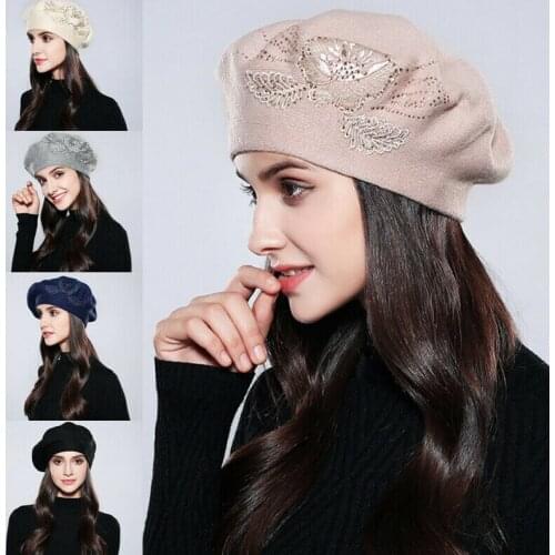 Women Warm Rabbit Fur Wool Blend Beanie French Artist Black Beret Hat Cap