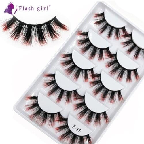Flash girl hot sale newest E15 5pairs colorful mink eyelashes 16 styles beautiful fluffy and thick eyelashes