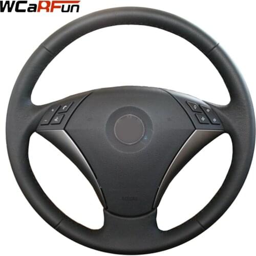 WCaRFun Black Artificial Leather Car Steering Wheel Cover for BMW E60 E61 520i 520li 523 523 523li 525 525i 530 530i 535 545i