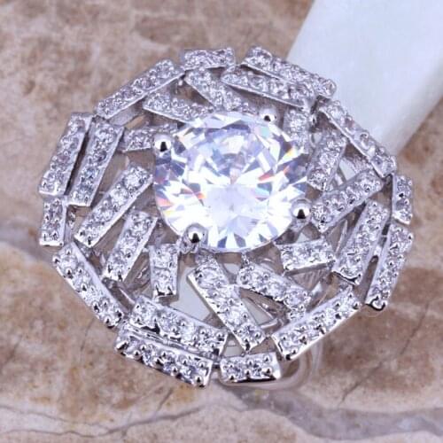 Huge Splendid White CZ Silver Plated Ring Size 6 / 7 / 8 / 9 E347