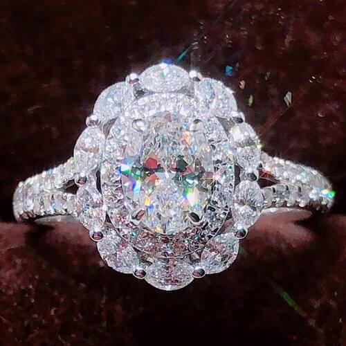 18K AU750 White Gold Women Wedding Anniversary Engagement Party Ring 1 2 3 4 5 Carat Oval 2 Lap Moissanite Diamond Ring Luxury