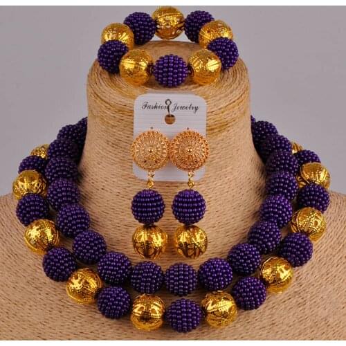 Fashion purple necklace african set nigerian wedding african beads jewelry set simulated pearl jewellry sets ZZ15