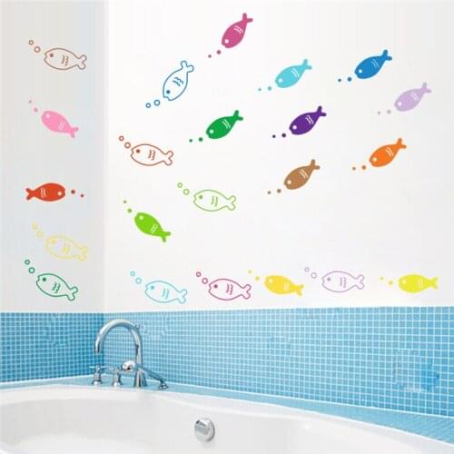 Colourful Fishes With Bubbles Wall Sticker For Bathroom Home Decoration Diy Cartoon Pvc Mural Art Kids Room Bedroom Walls Decals