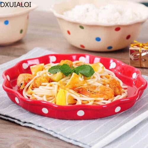 DXUIALO Nordic Creative Wave point Round Plate Ceramic Tableware Salad Western Steak Breakfast Fruit Plate Tableware
