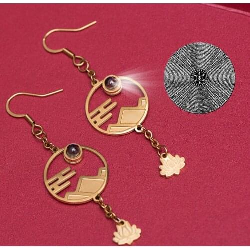 Lingyan mantra Green Tara Buddhist Scripture trend personality single earring stud female male ear buckle small Earring