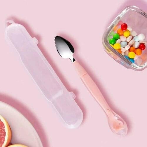New Baby Double Headed Fruit Scraping Spoon Non-slip Food Supplement Infants Feeding Spoon Stainless Steel Cute Baby Utensils
