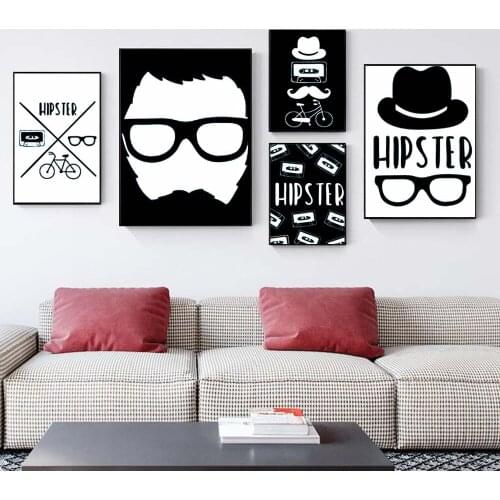 Fashion Gift Painting Simple Hat Glasses Black and White Poster Canvas Painting Living Room Corridor Study Home Decoration Mural