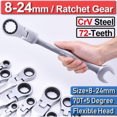 12Pcs 8-24mm Ratchet Combination Metric Wrench Set Hand Tools Crv Steel Metric Flexible Head Ratchet Gear Tool Set D30