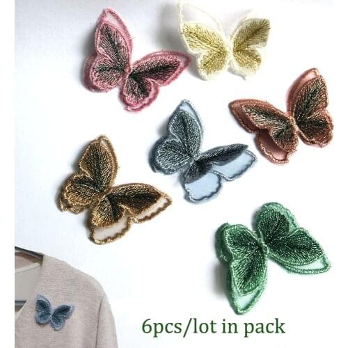 6pc DIY fashion organza 2layer 3D butterfly Patches for clothing Animal embroidery patches for backpack parches applique